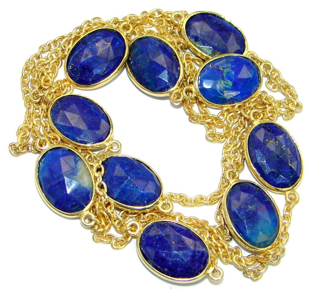36 inches genuine Lapis Lazuli Gold plated over .925 Sterling Silver Necklace