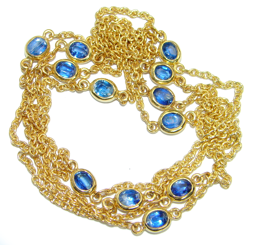 36 inches genuine Sapphire Gold plated over .925 Sterling Silver handmade Necklace