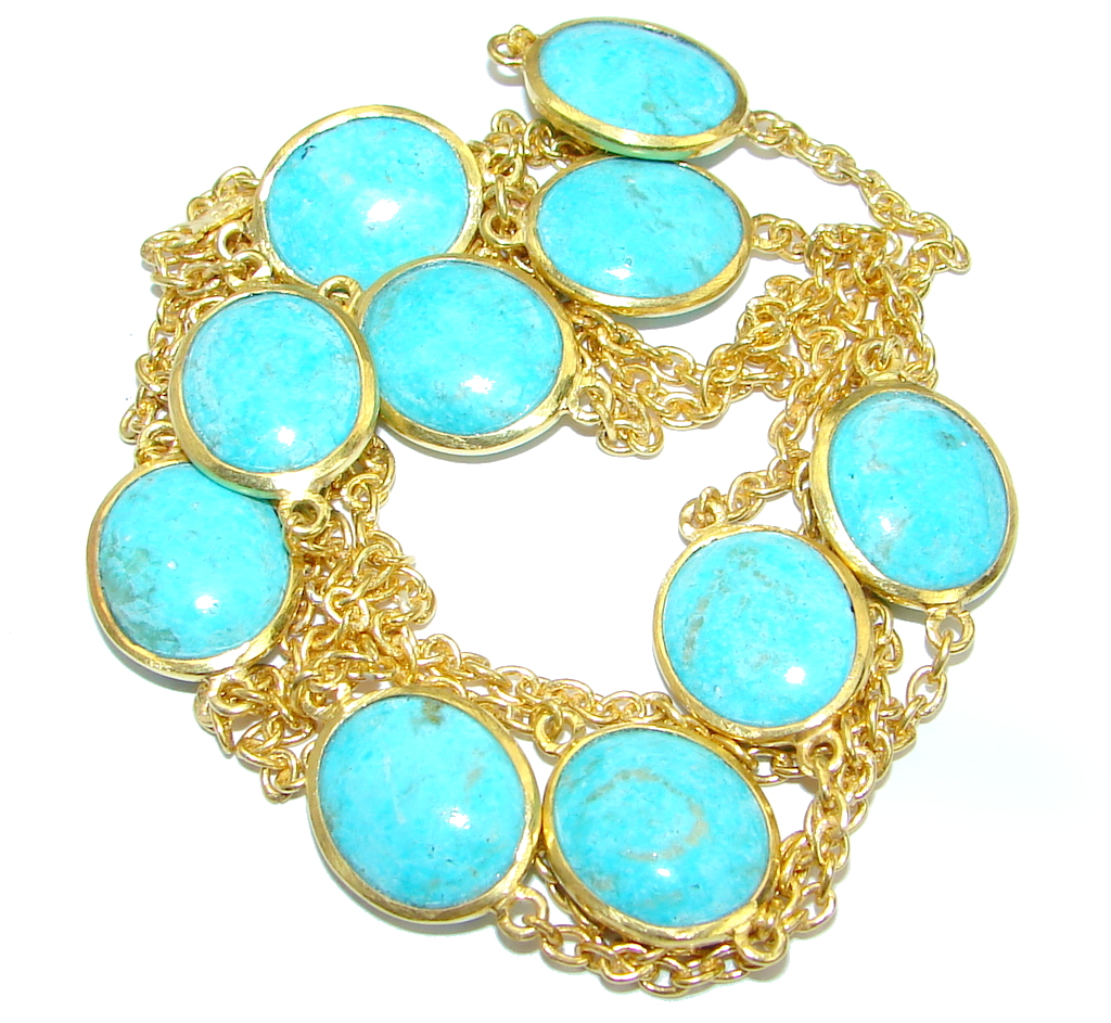 36 inches Genuine Arizona Turquoise Stones .925 Sterling Silver handmade Necklace