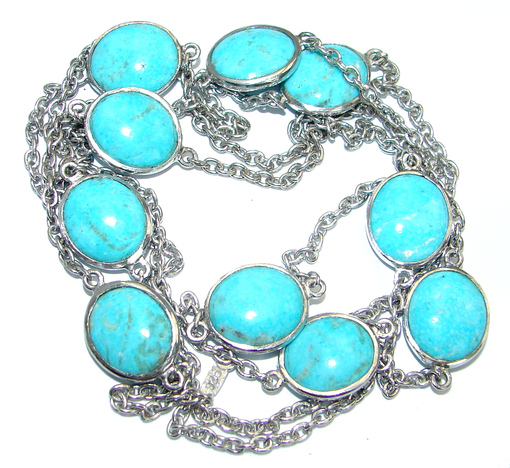 36 inches Genuine Arizona Turquoise Stones .925 Sterling Silver handmade Necklace