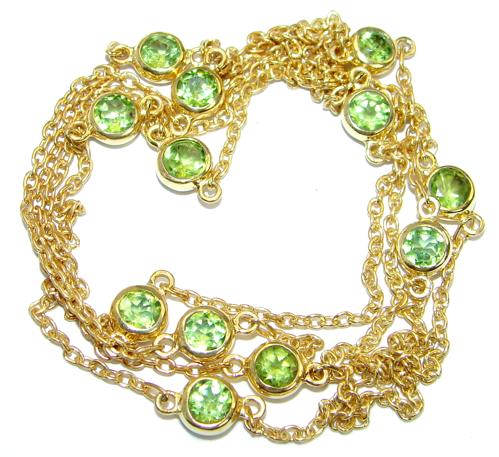 36 inches genuine Peridot Gold plated over .925 Sterling Silver handmade Necklace