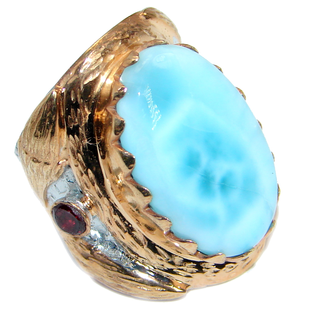 Large genuine Larimar Gold plated over .925 Sterling Silver Ring s. 7