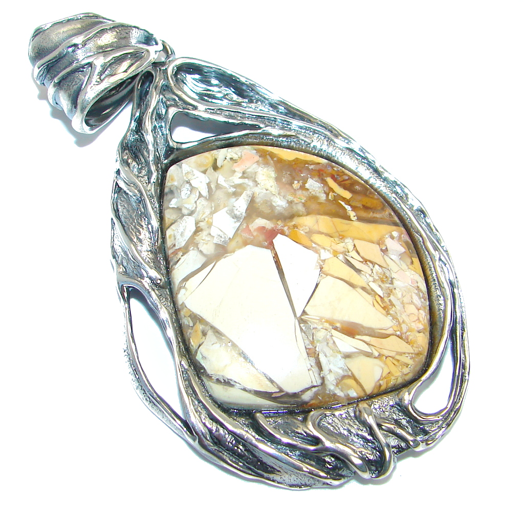HUGE Genuine Australian Brecciated Mookaite .925 Sterling Silver handcrafted Pendant