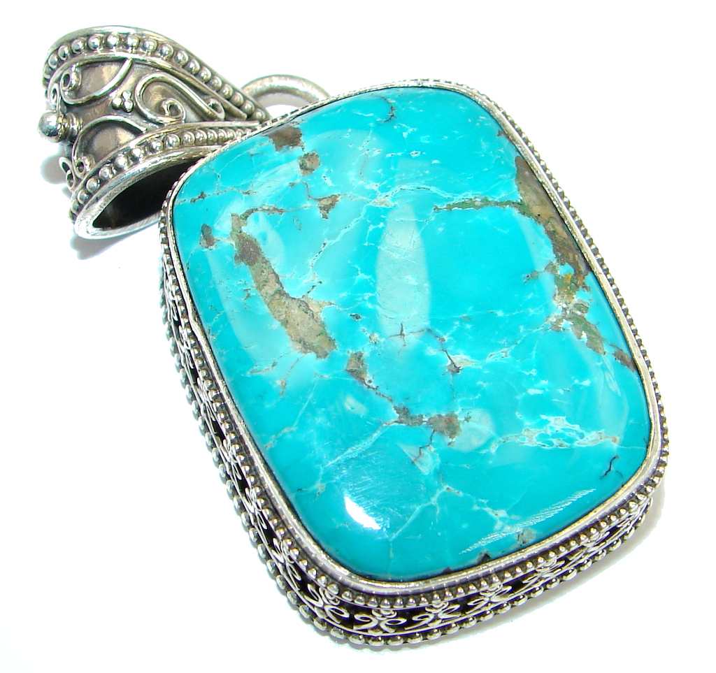 Amazing 41.9 grams genuine Blue Turquoise .925 Sterling Silver handmade Pendant