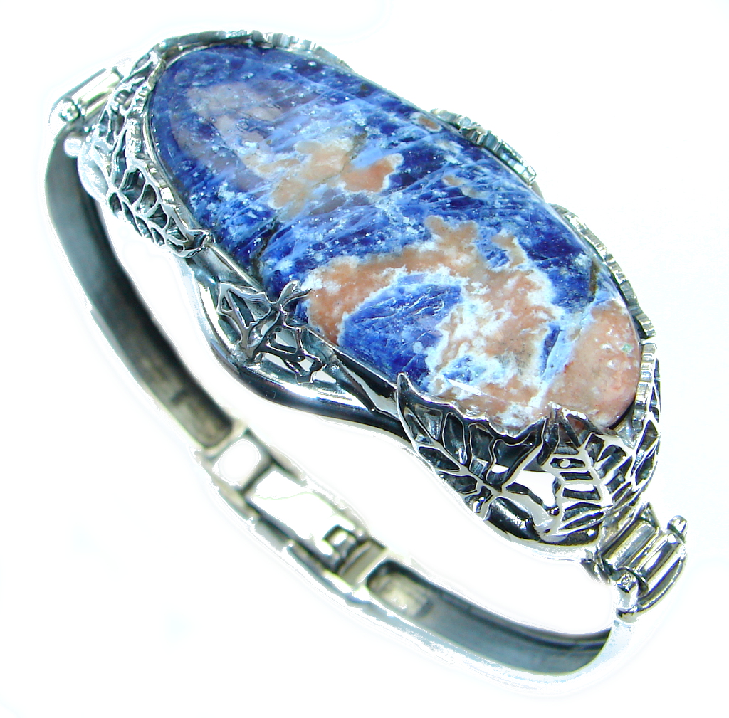 Huge Blue Galaxy genuine Sodalite handcrafted .925 Sterling Silver Bracelet