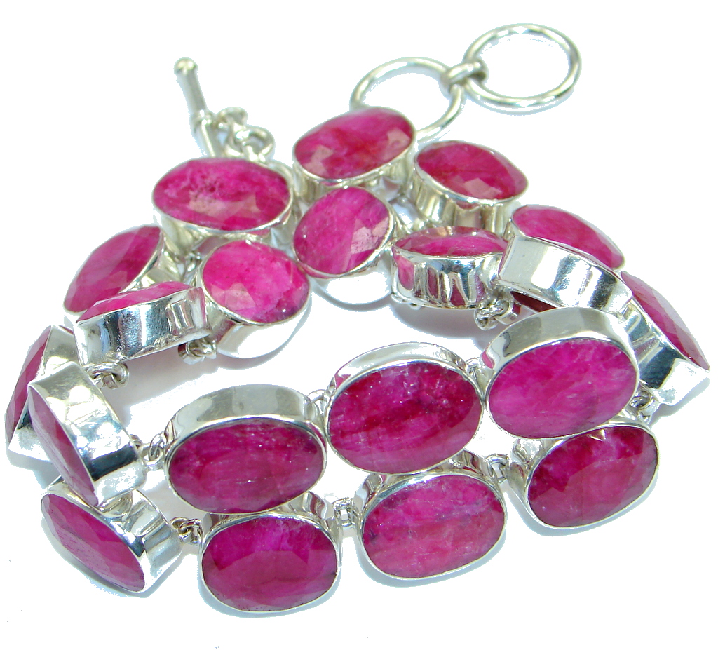 Huge Special Design Natural Red Ruby .925 Sterling Silver handmade Bracelet