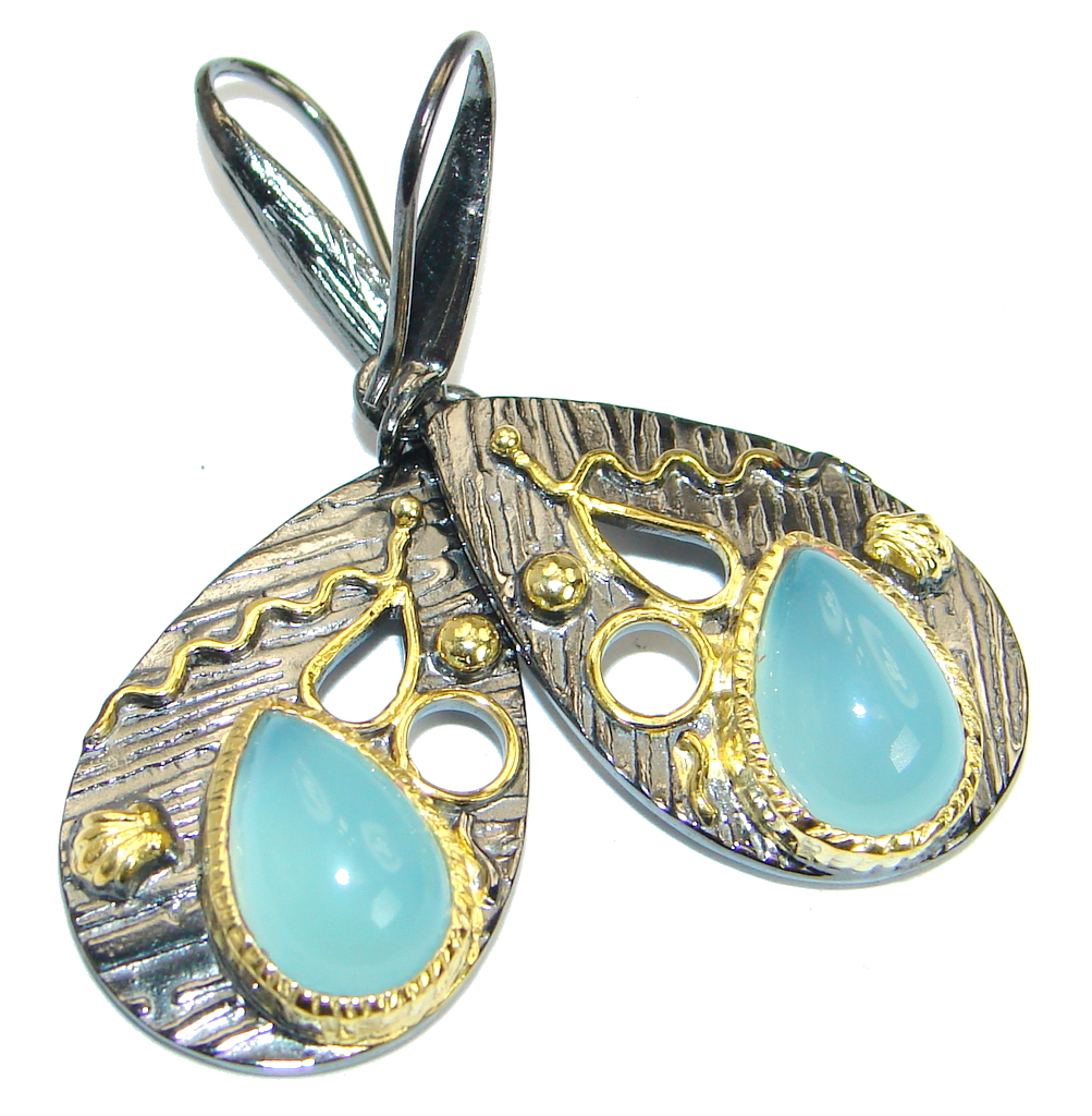 Exclusive Design Chalcedony Agate Gold Rhodium over .925Sterling Silver earrings