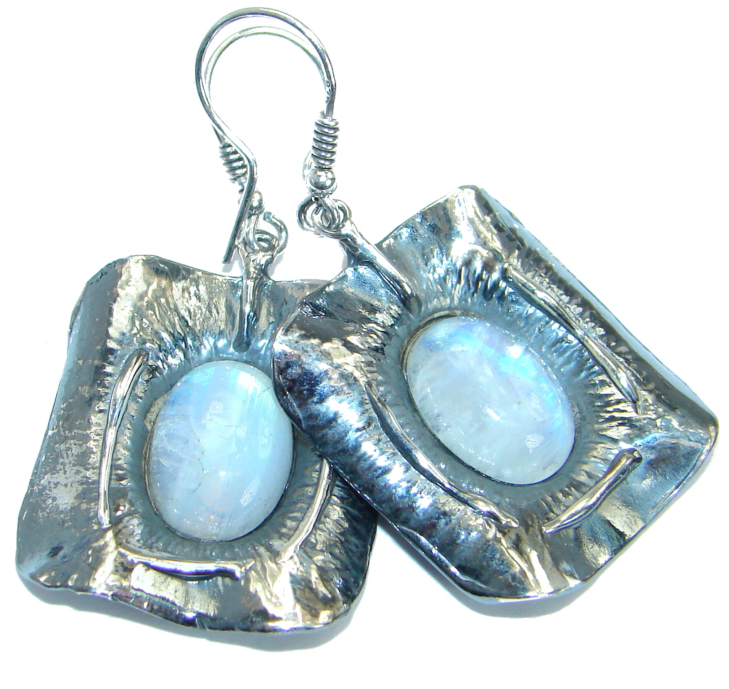 Back in Time Fire Moonstone oxidized .925 Sterling Silver handmade earrings