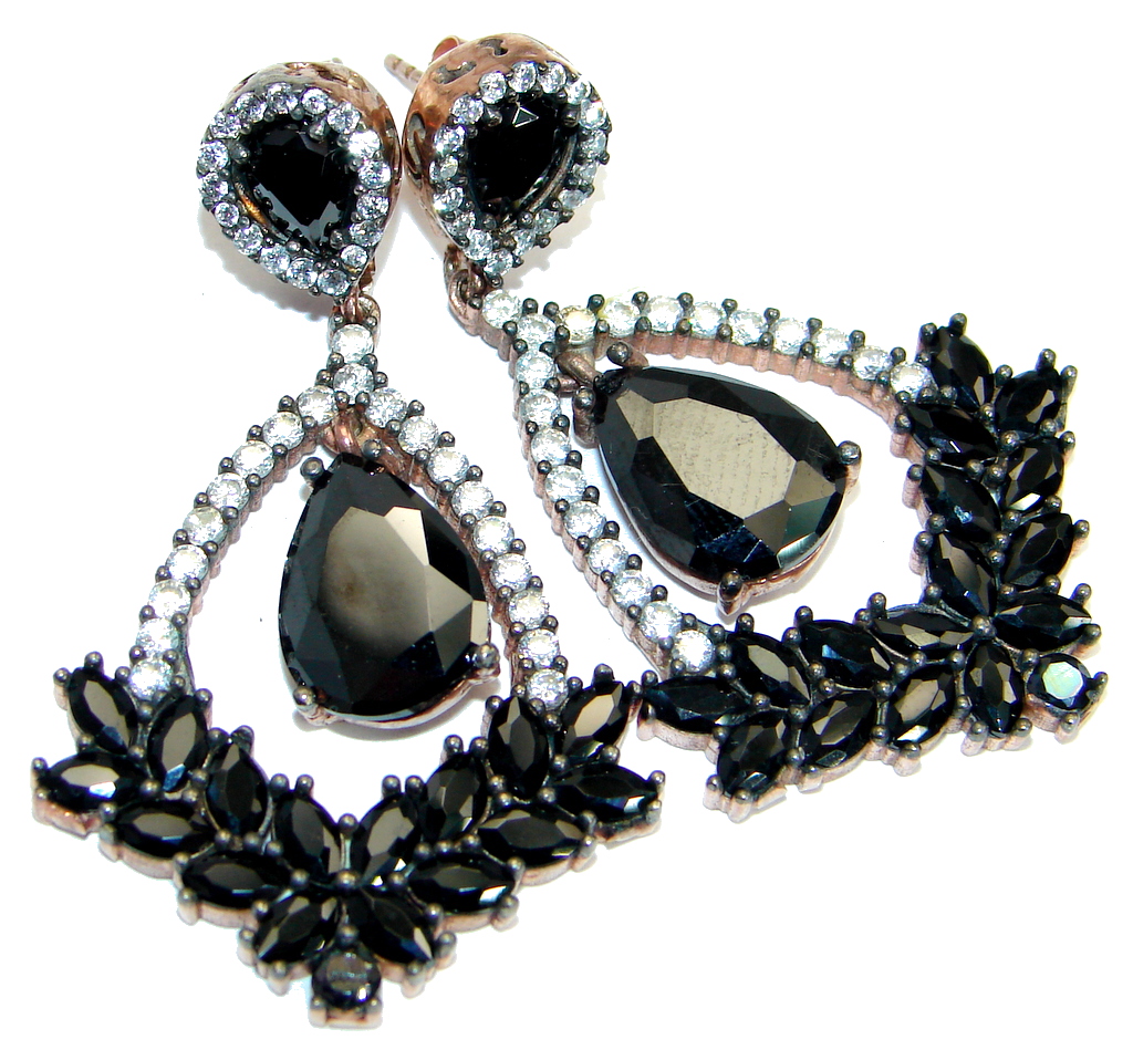 Large Victorian Style Onyx Ruby copper over .925 Sterling Silver Earrings