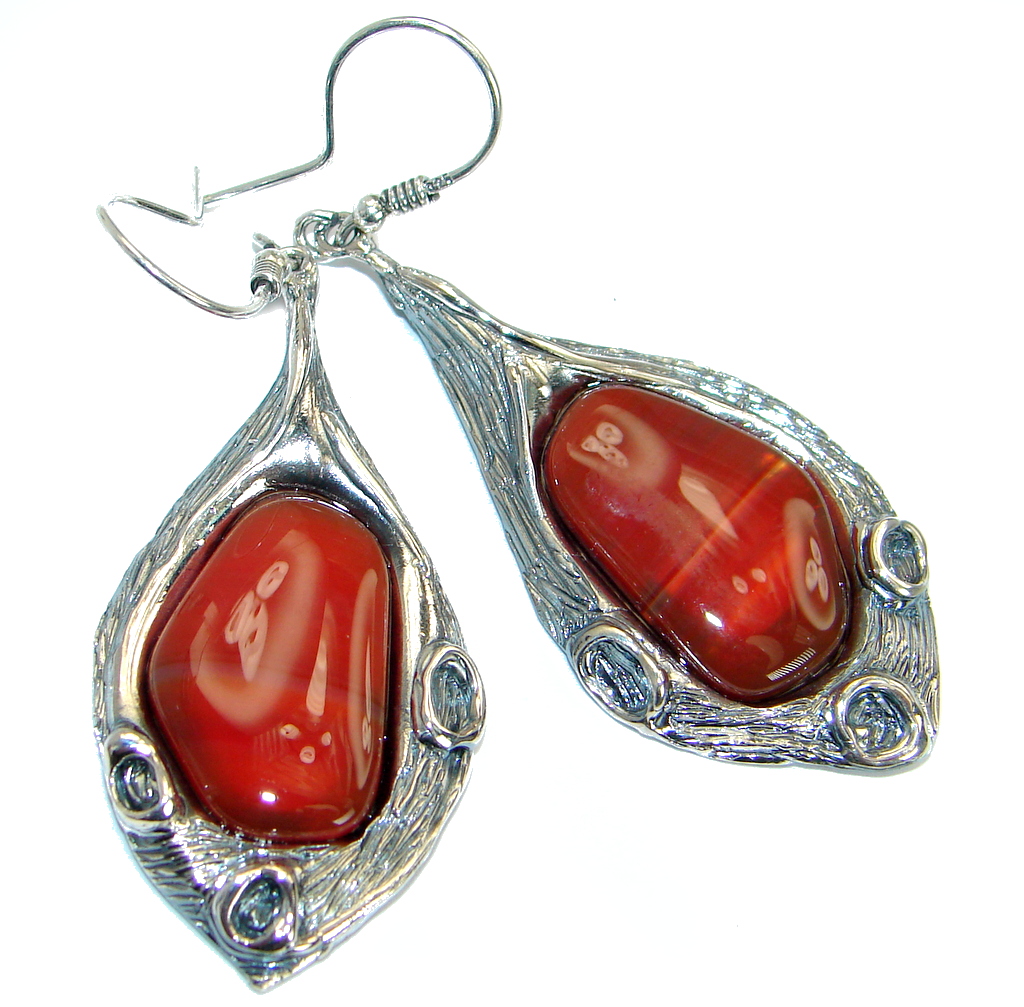Long Botswana Agate oxidized .925Sterling Silver handmade earrings