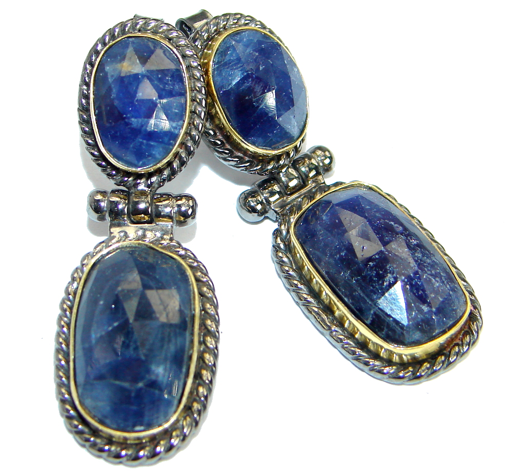 Sapphire Two Tones .925 Sterling Silver handmade earrings