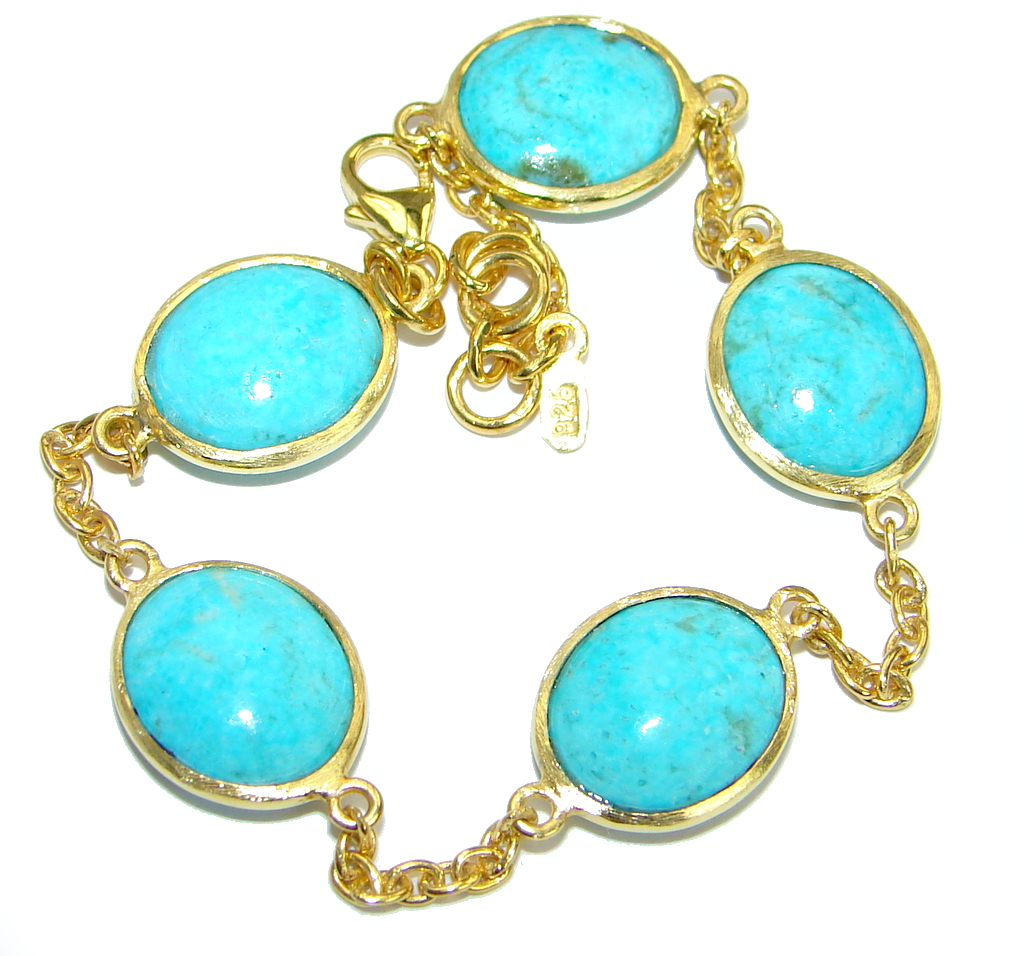 Arizona Turquoise Gold over .925 Sterling Silver handmade Bracelet