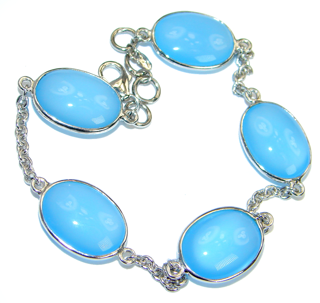 Genuine Chalcedony Agate .925 Sterling Silver handcrafted Bracelet