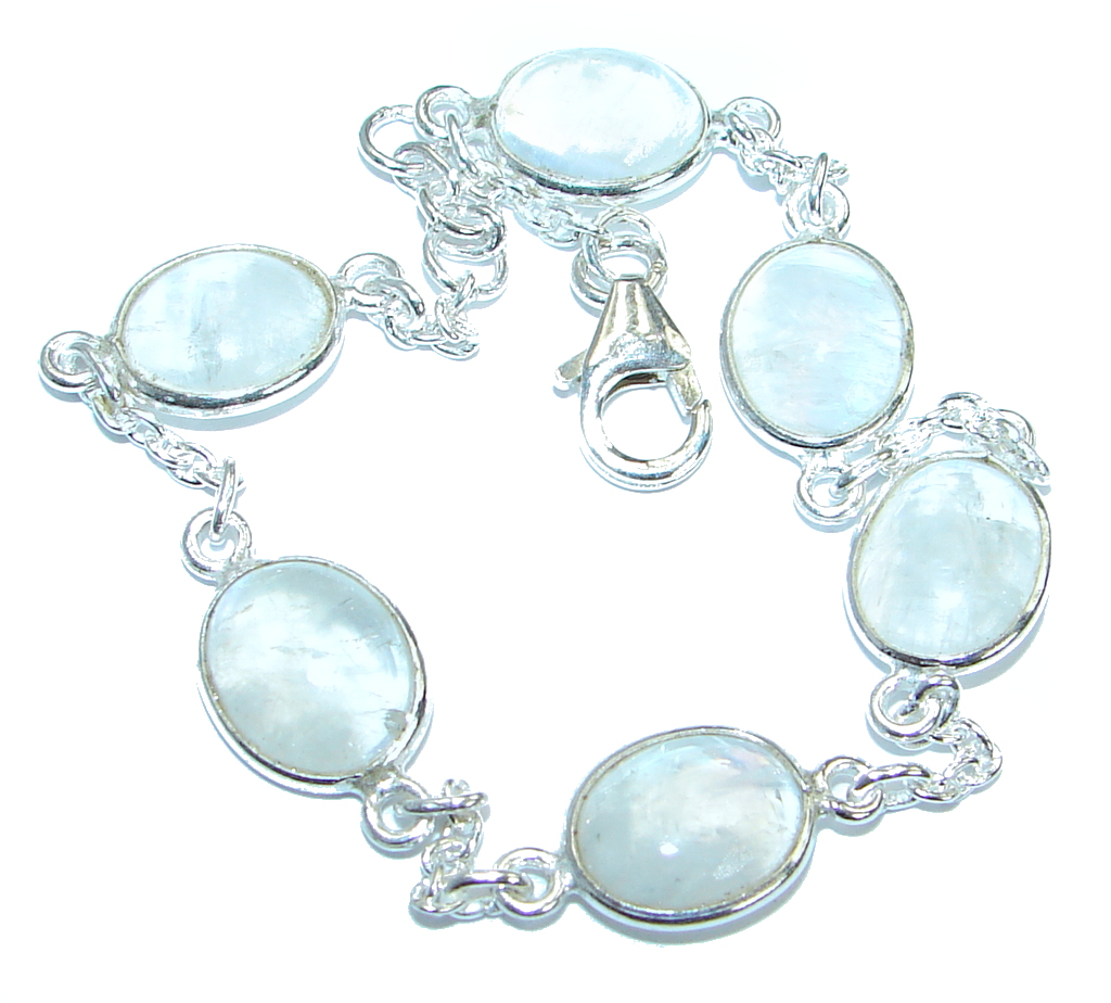 Stunning genuine Fire Moonstone .925 Sterling Silver handmade Bracelet