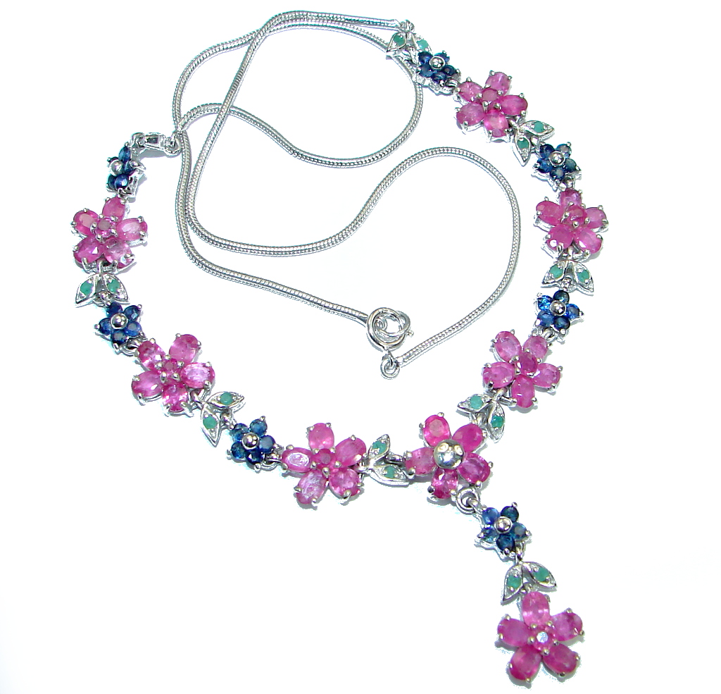 Fantastic quality Ruby Emerald Sapphire .925 Sterling Silver handmade Necklace