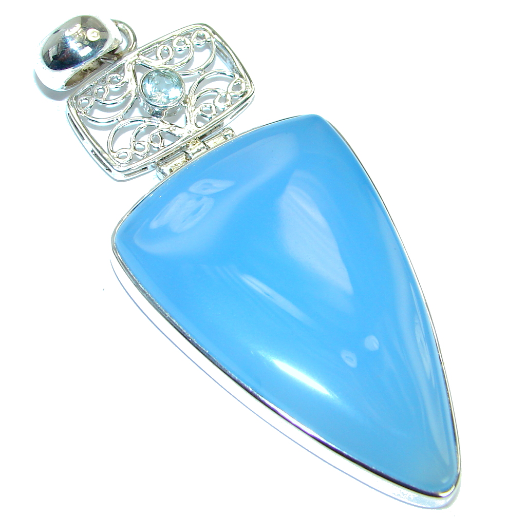 Blue Aura Chalcedony Agate Swiss Blue Topaz .925 Sterling Silver handmade Pendant