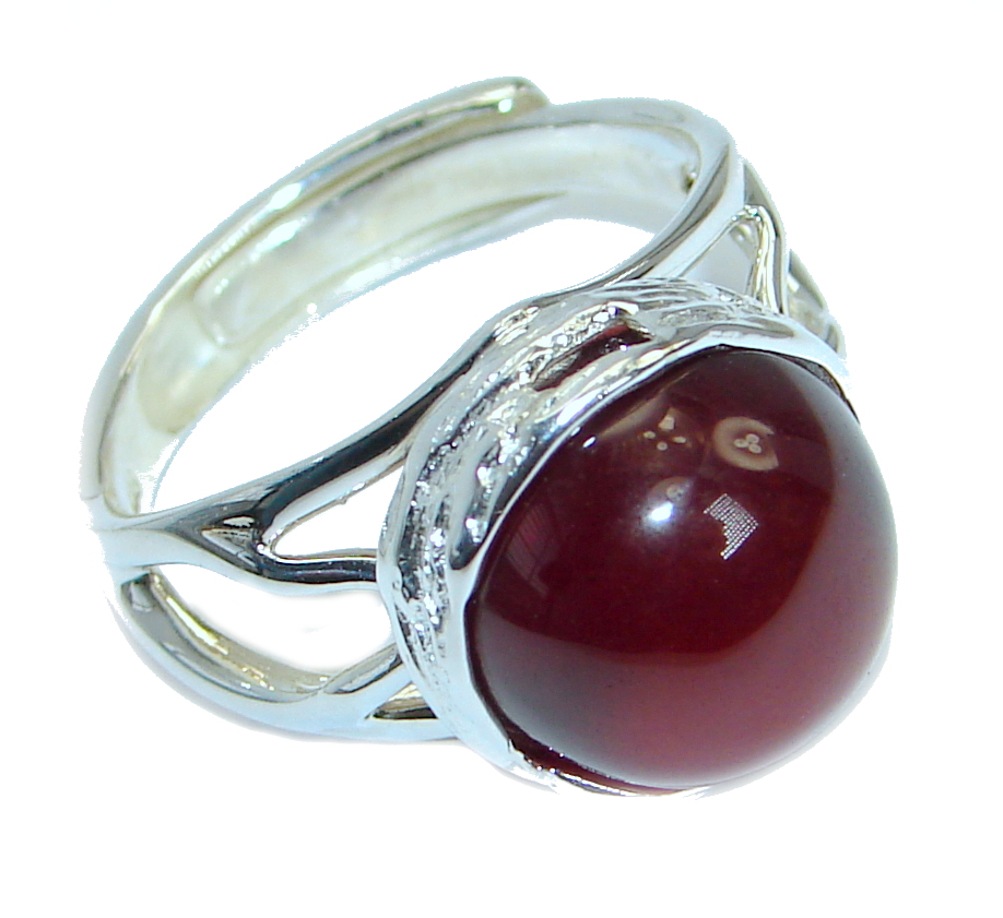 Genuine Hessonite Garnet Sterling Silver handmade Ring size 8 adjustable