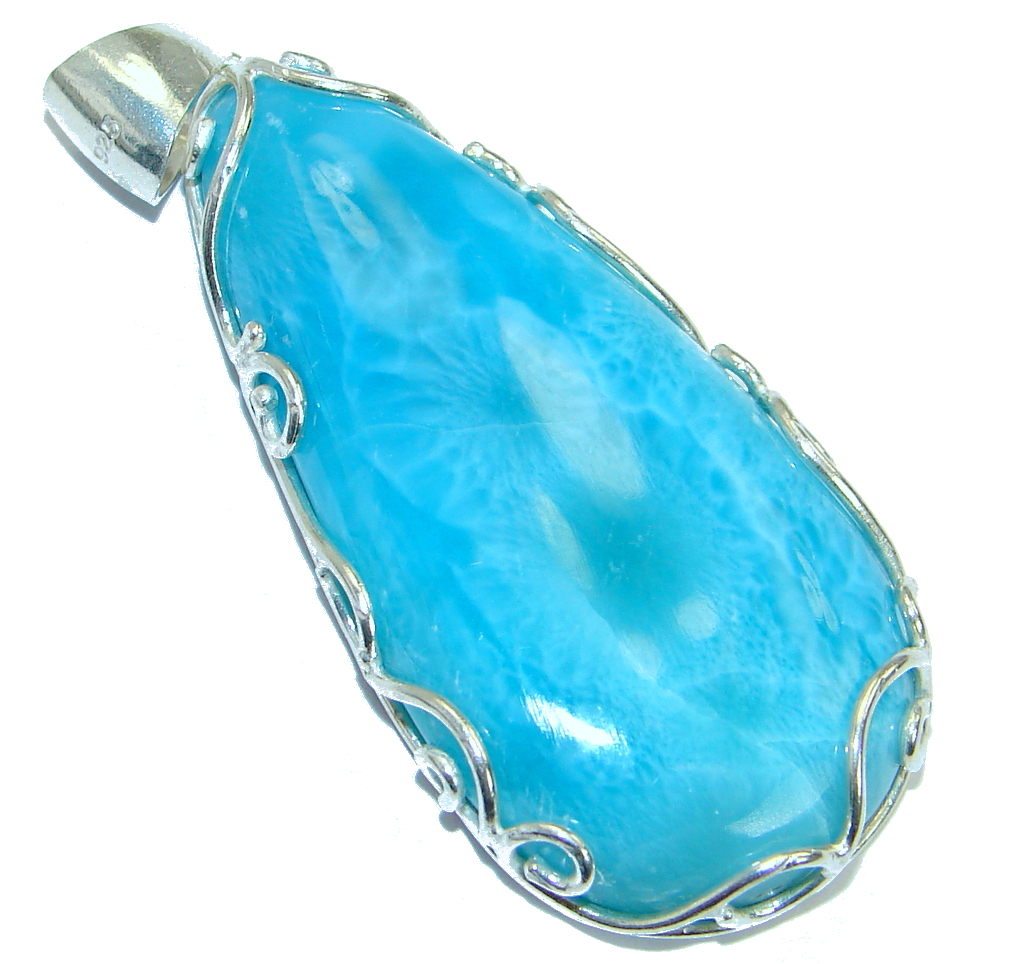 Huge Nature inspired Sublime Larimar Gold over .925 Sterling Silver handmade pendant