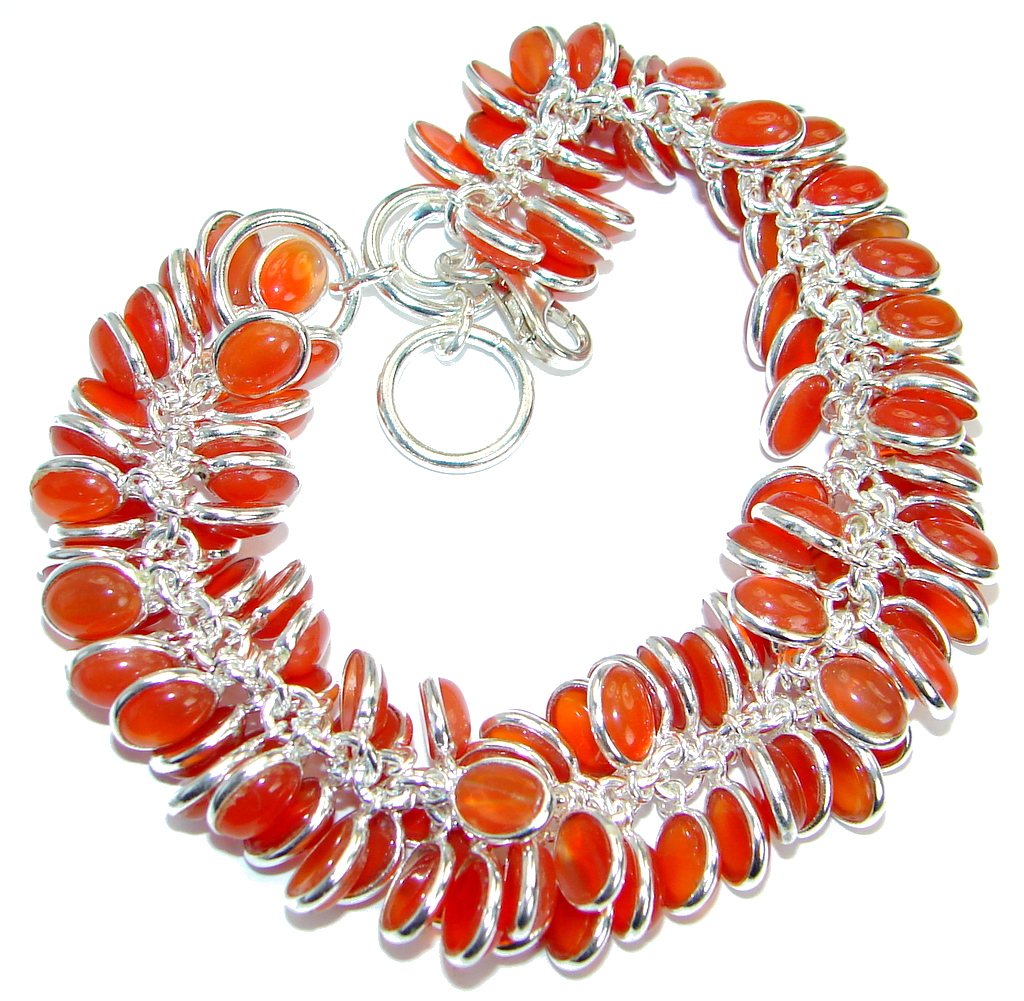 Genuine Carnelian Agate .925 Sterling Silver handcrafted Bracelet