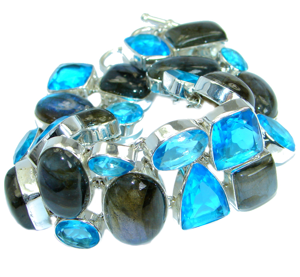 Large Cascade of light GENUINE Labradorite .925 Sterling Silver handmade Bracelet