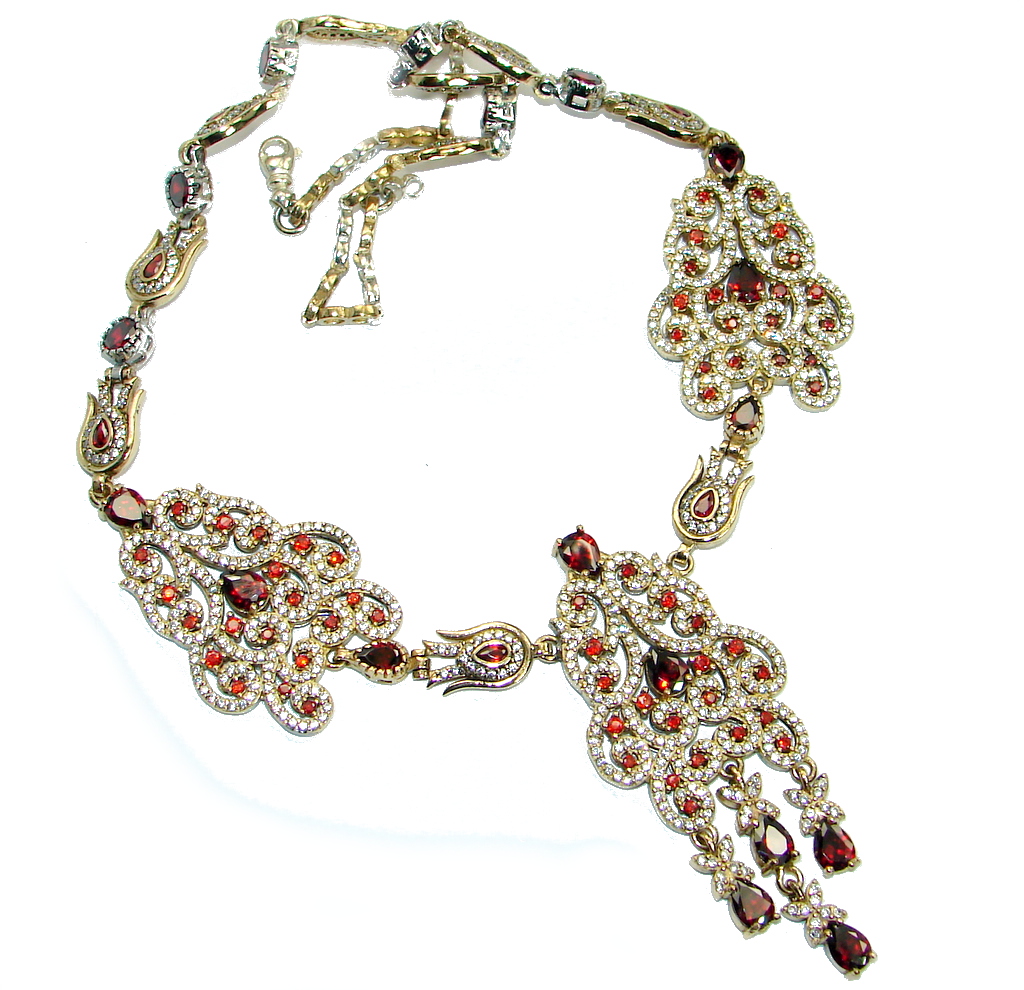 Huge Victorian created Ruby White Topaz & White Topaz .925 Sterling Silver necklace