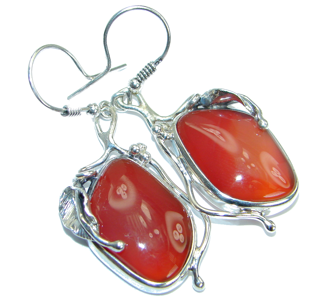 Sublime genuine Orange Carnelian .925 Sterling Silver handmade earrings