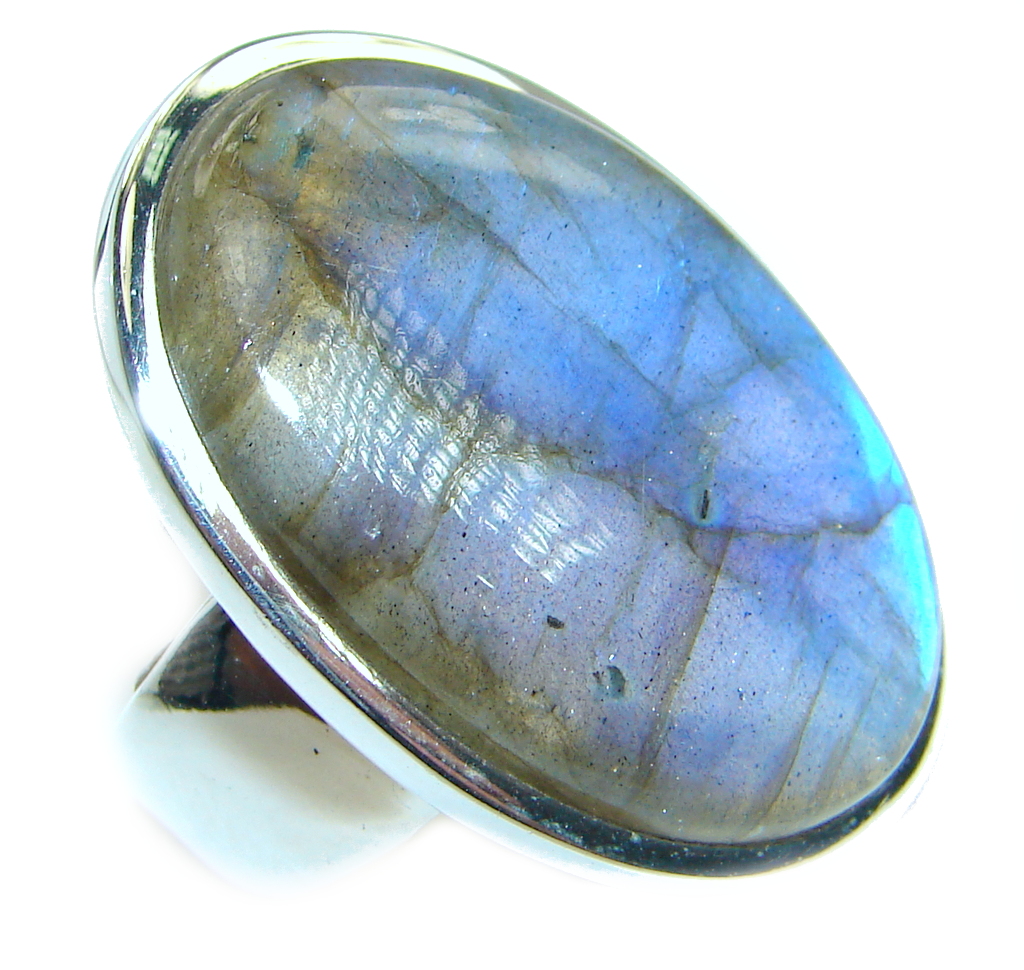 Blue Fire Labradorite .925 Sterling Silver handmade ring size 7 1/2