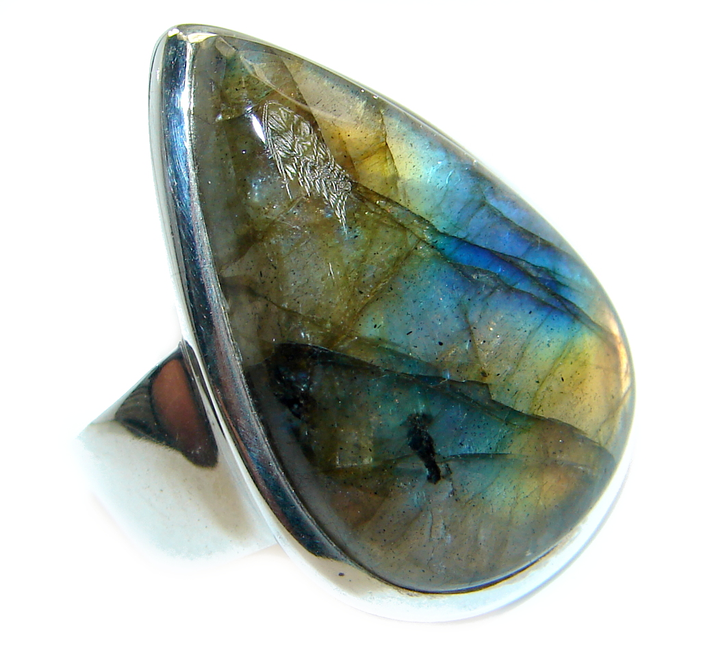 Blue Fire Labradorite .925 Sterling Silver handmade ring size 7 1/2