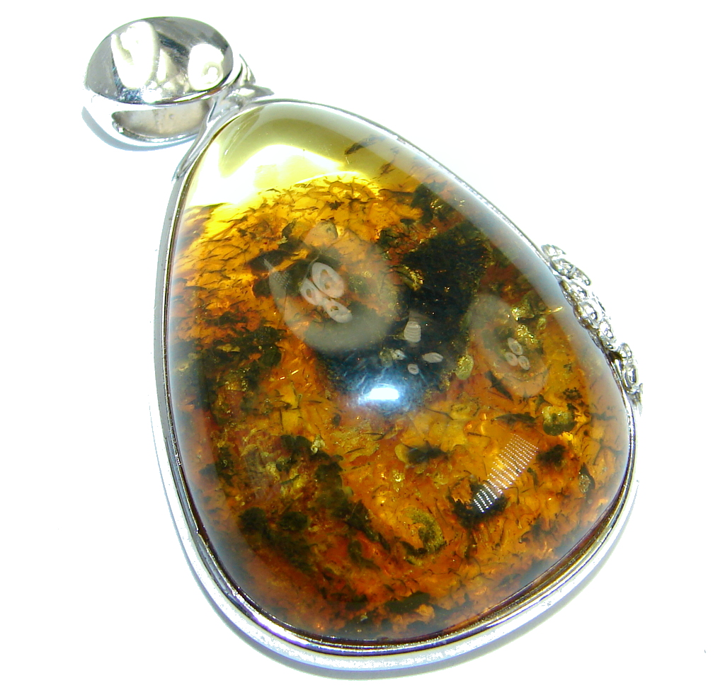 Vintage Design natural Baltic Amber .925 Sterling Silver handmade Pendant