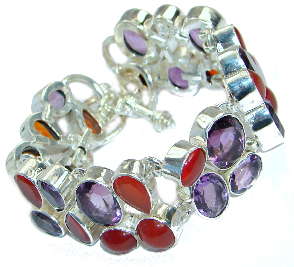 Sublime genuine Amethyst Carnelian .925 Sterling Silver handmade Bracelet