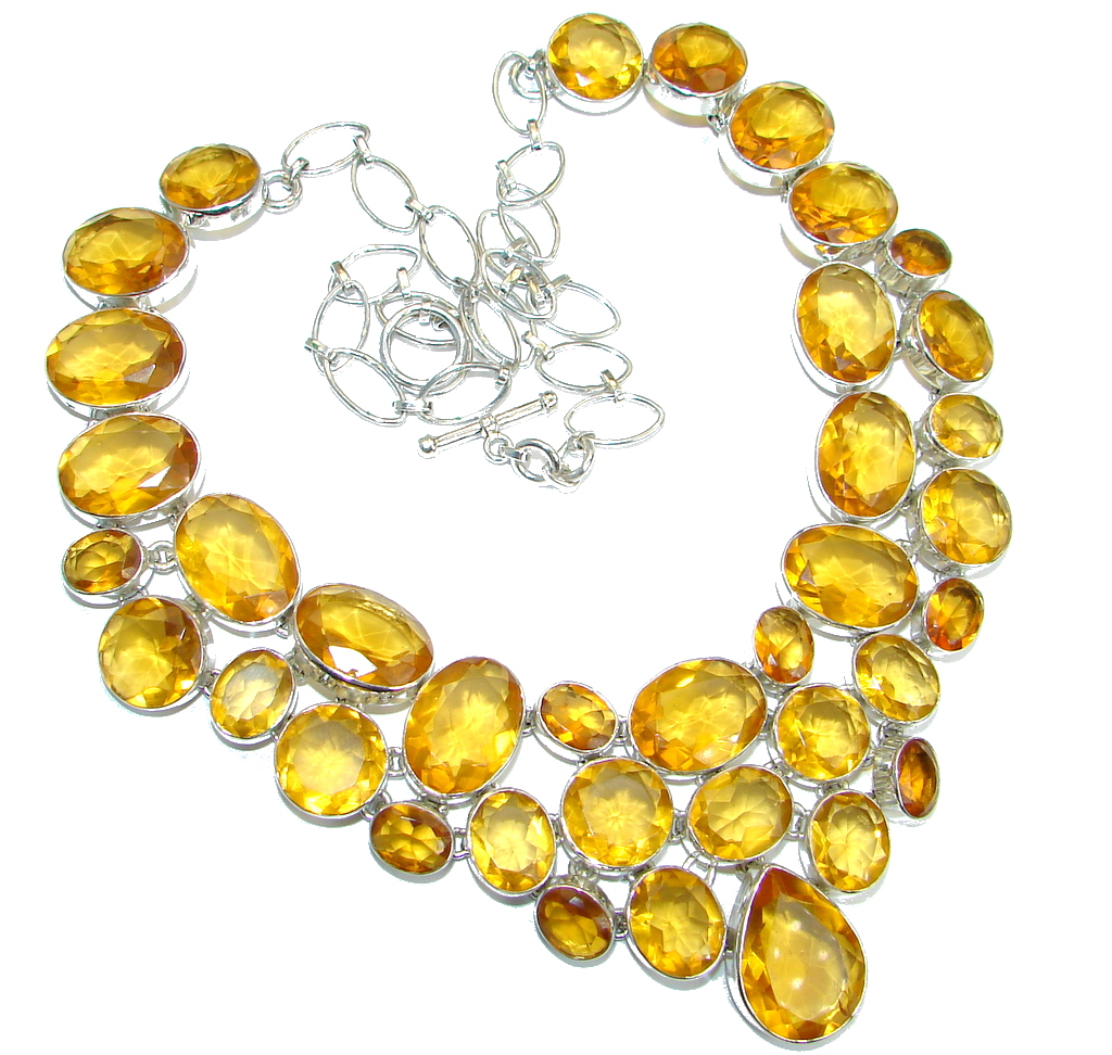 One of the kind Nature inspired simulated Citrine .925 Sterling Silver handmade necklace