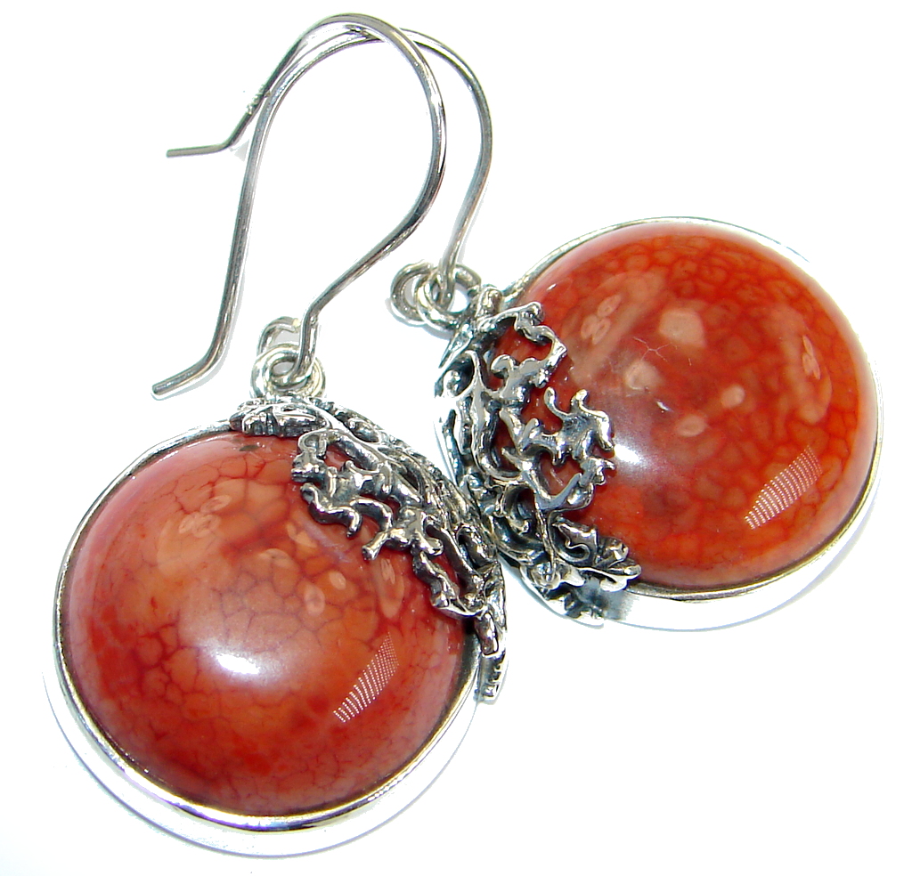 Mexican Agate oxidized .925 Sterling Silver handmade earrings