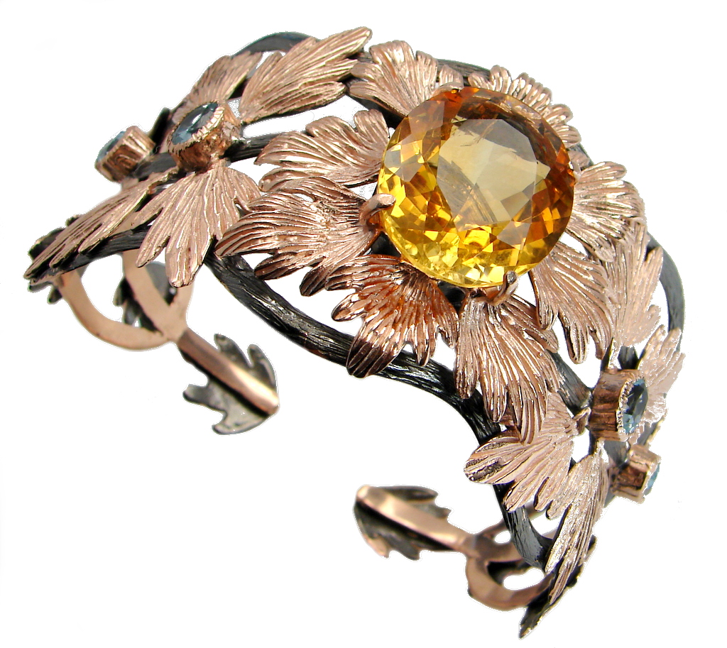 Spectacular Genuine Citrine Rose Gold Rhodium plated over .925 Sterling Silver Bracelet / Cuff