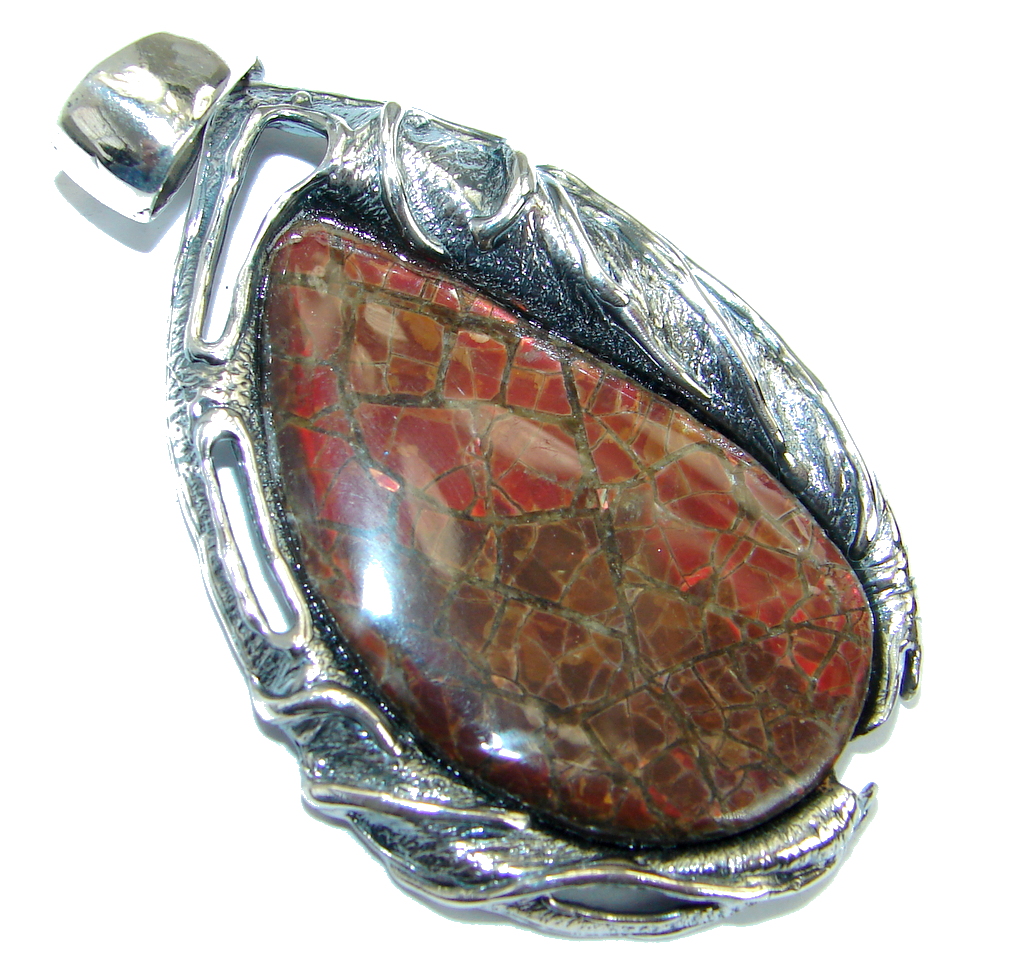 One of the kind Authentic Beauty Canadian Ammolite .925 Sterling Silver handmade Pendant