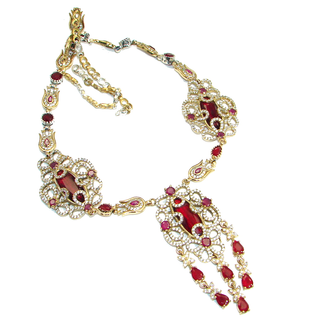 Bold Victorian created Ruby White Topaz & White Topaz .925 Sterling Silver Statement necklace