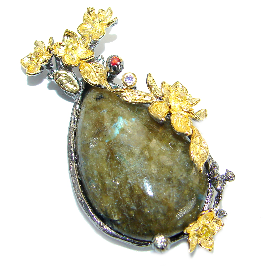 Highest quality genuine Blue Labradorite .925 Sterling Silver handmade Pendant
