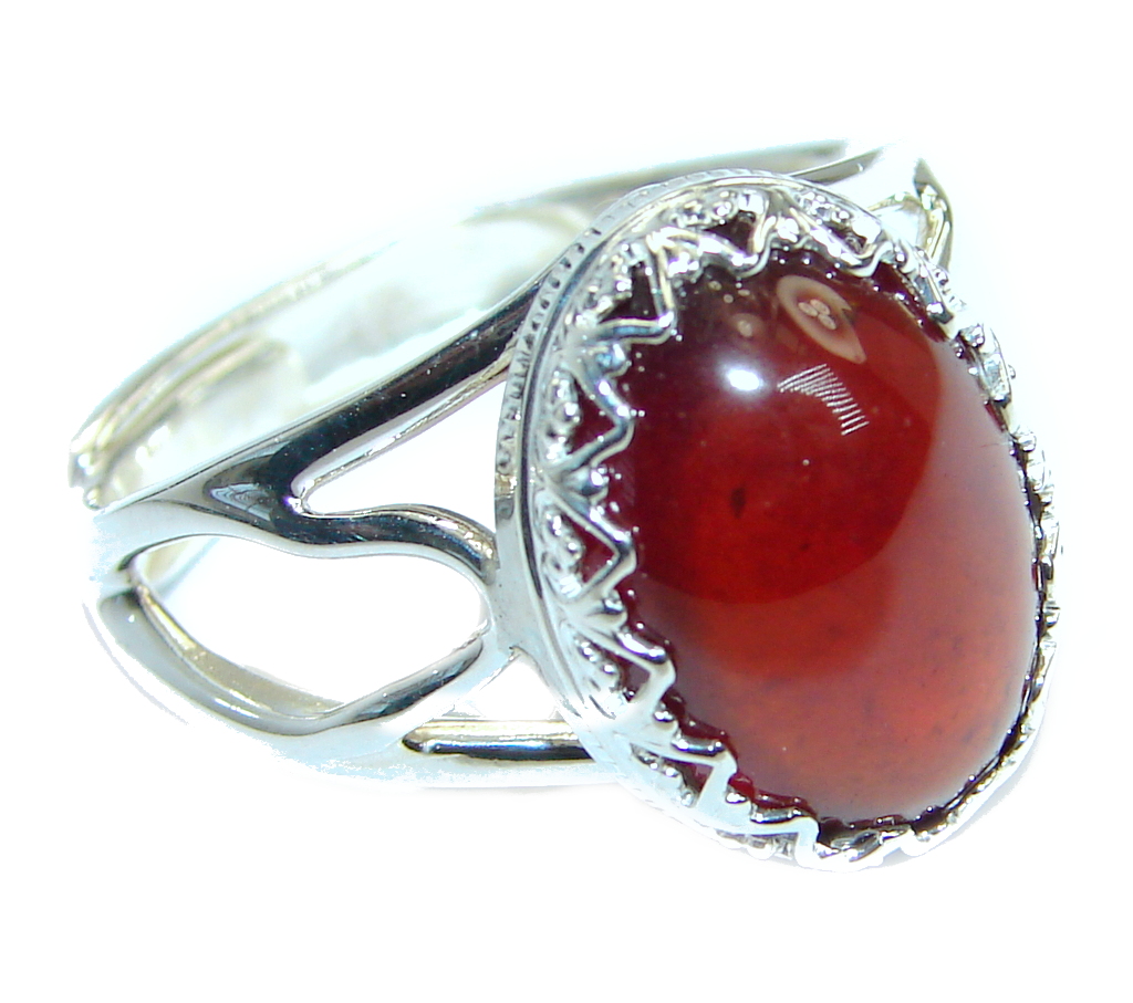 Genuine Hessonite Garnet Sterling Silver handmade Ring size 8 adjustable