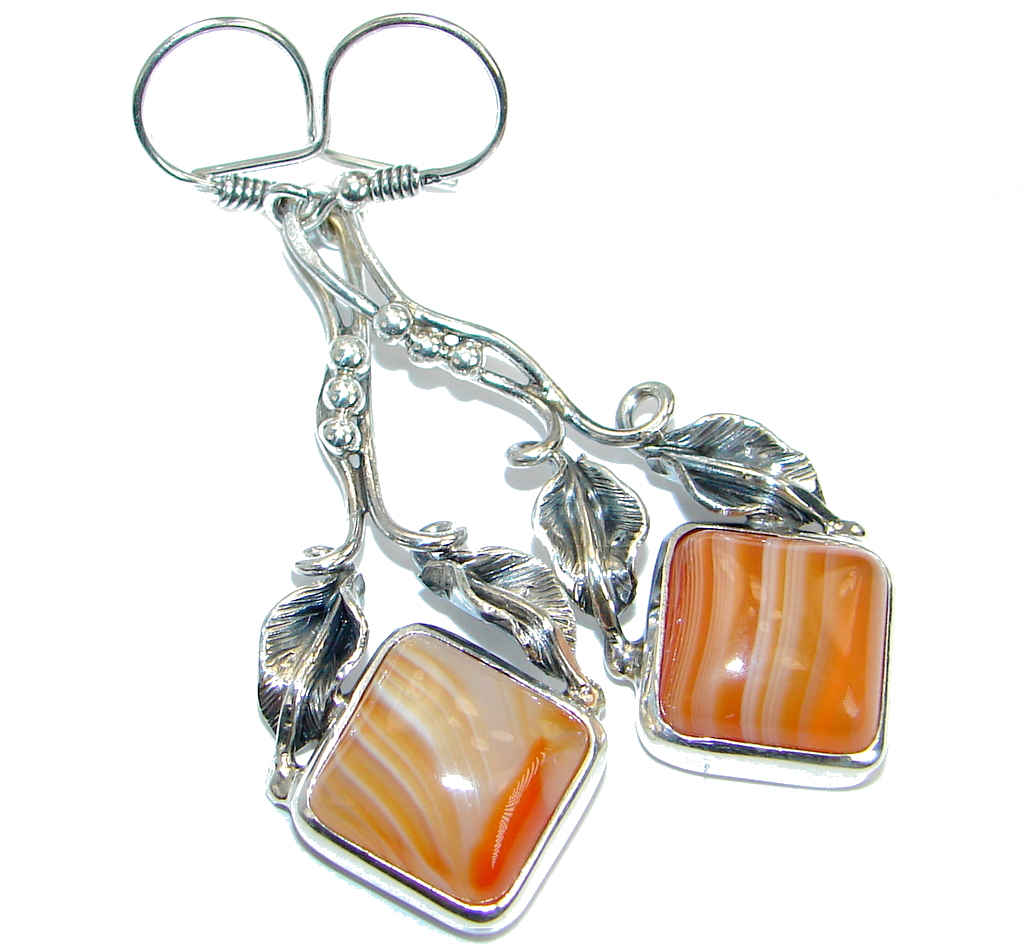 Orange Botswana Agate oxidized .925 Sterling Silver handmade earrings