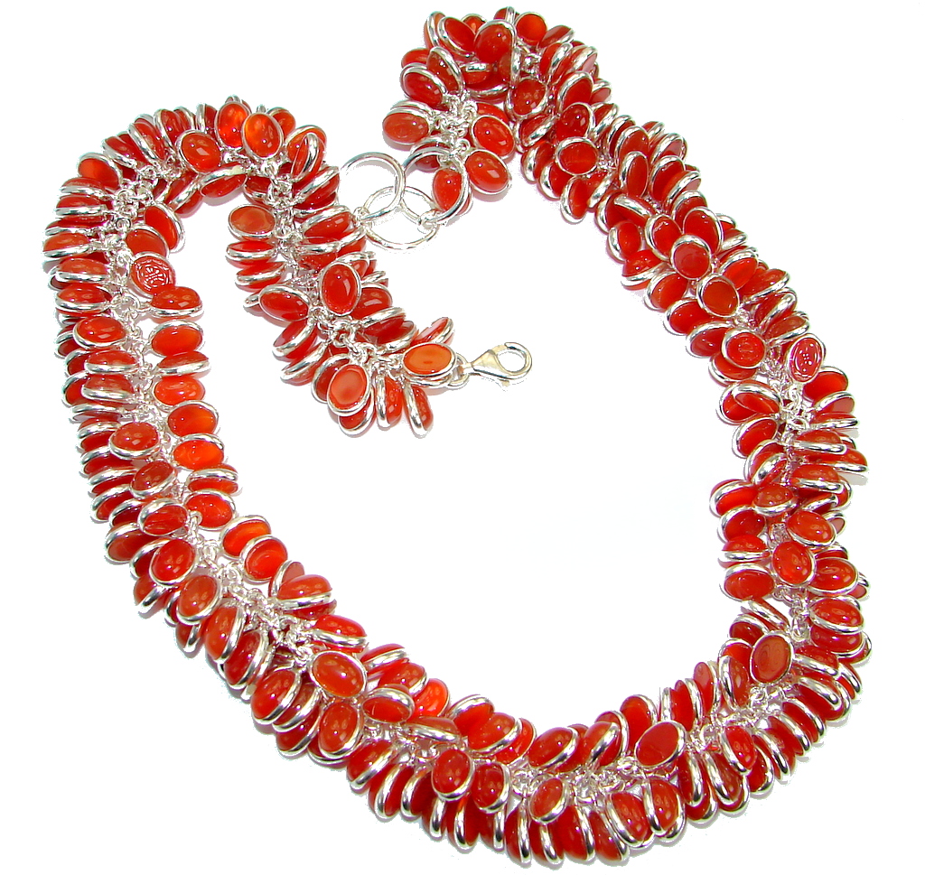 Orange Fall Beauty Genuine Carnelian Agate .925 Sterling Silver handmade necklace