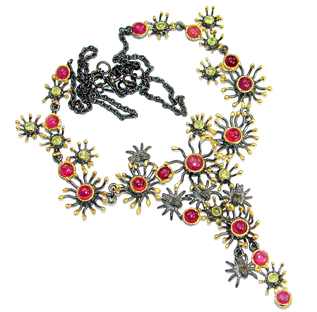 Wild Jungle Authentic Ruby Gold Rhodium over .925 Sterling Silver handmade Necklace