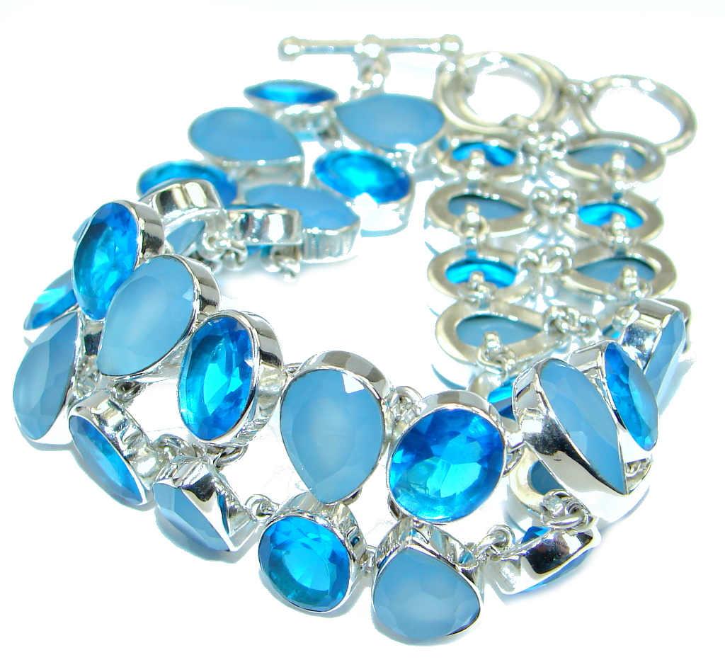 Chic Genuine Chalcedony Agate .925 Sterling Silver handcrafted Bracelet