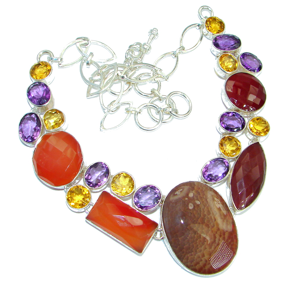One of the kind Nature inspired Mexican Agate .925 Sterling Silver handmade necklace