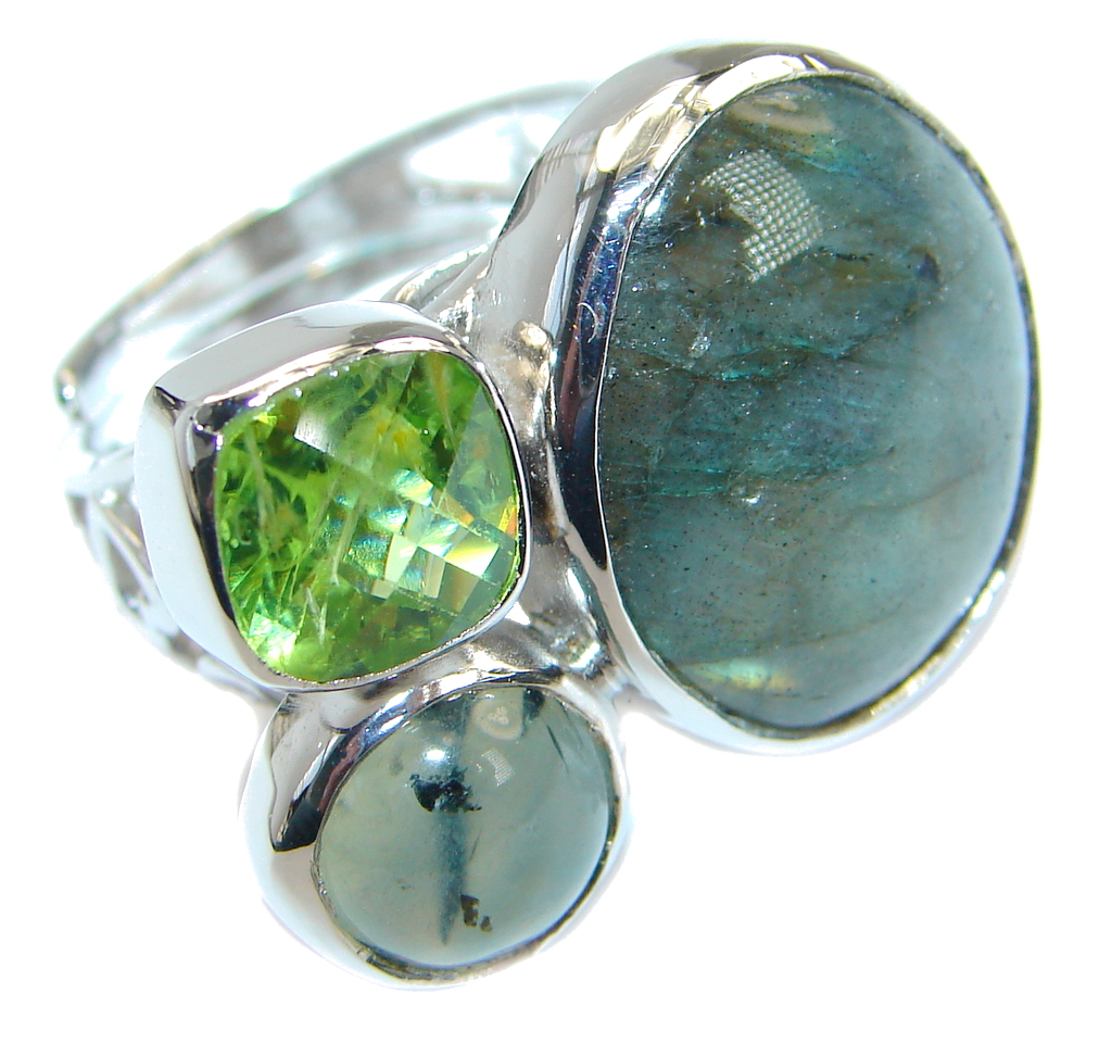 Blue Fire Labradorite Sterling Silver handmade ring size 6 adjustable