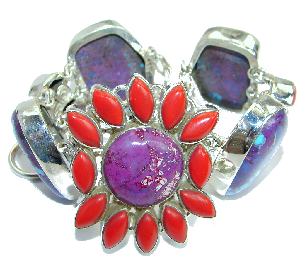 Large Purple Turquoise .925 Sterling Silver handmade Bracelet