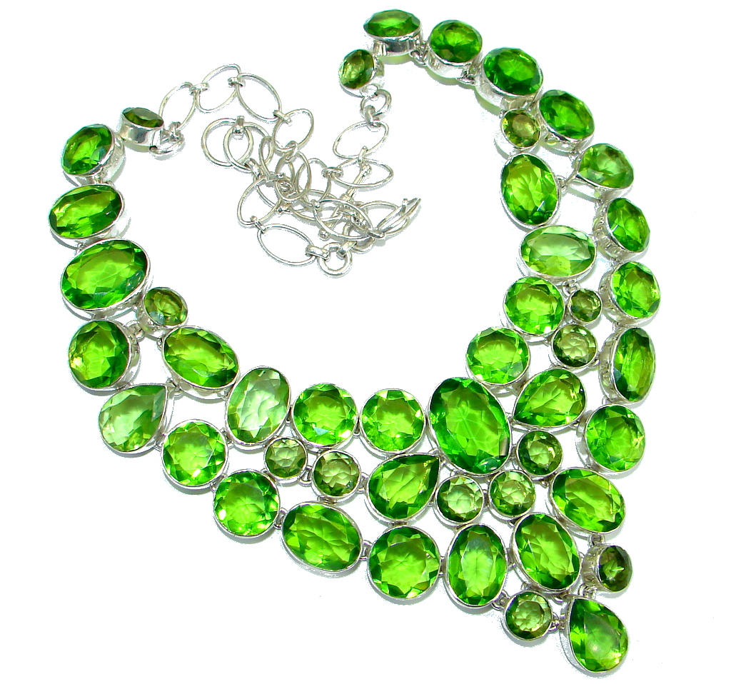 One of the kind Nature inspired simulated Peridot .925 Sterling Silver handmade necklace