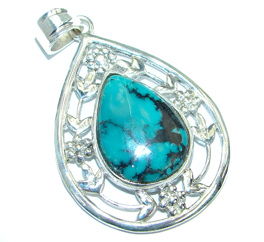 Exquisite Authentic Spider's Web Turquoise .925 Sterling Silver handmade Pendant