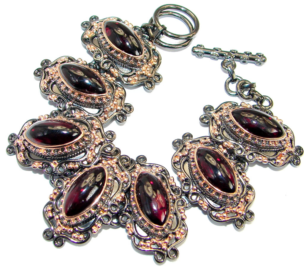 Natural Mozambique Garnet Rose Gold over .925 Sterling Silver handmade Bracelet