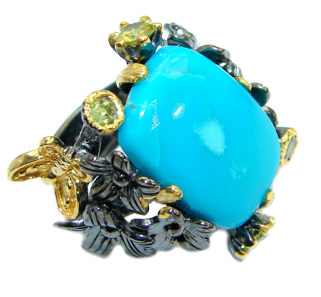 Sleeping Beauty Turquoise Rhodium over .925 Sterling Silver handmade ring size 6