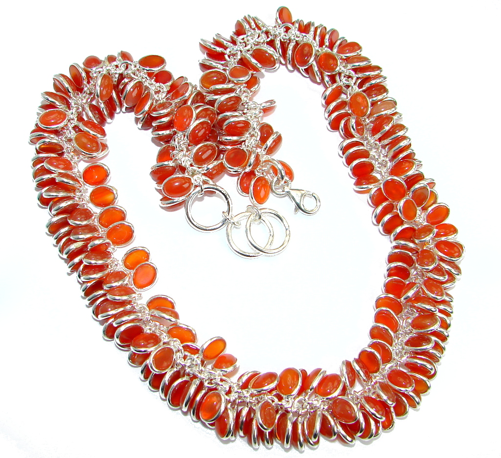 Aura Of Beauty Genuine Carnelian Agate .925 Sterling Silver handmade necklace