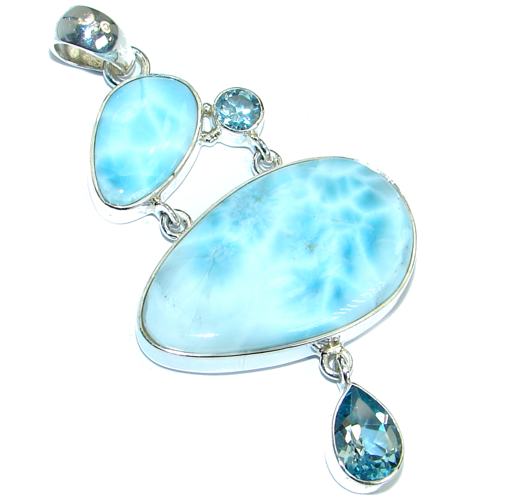 Huge Great quality Beautiful genuine Larimar .925 Sterling Silver handmade pendant